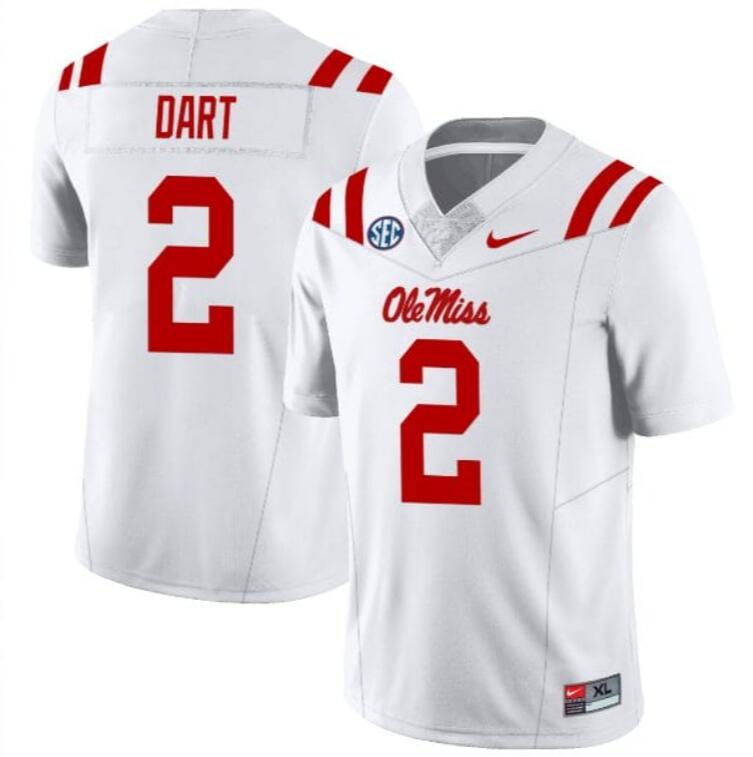 2024 NCAA Men Ole Miss Rebels  #2 Jaxson Dart White Nike jersey->ncaa teams->NCAA Jersey